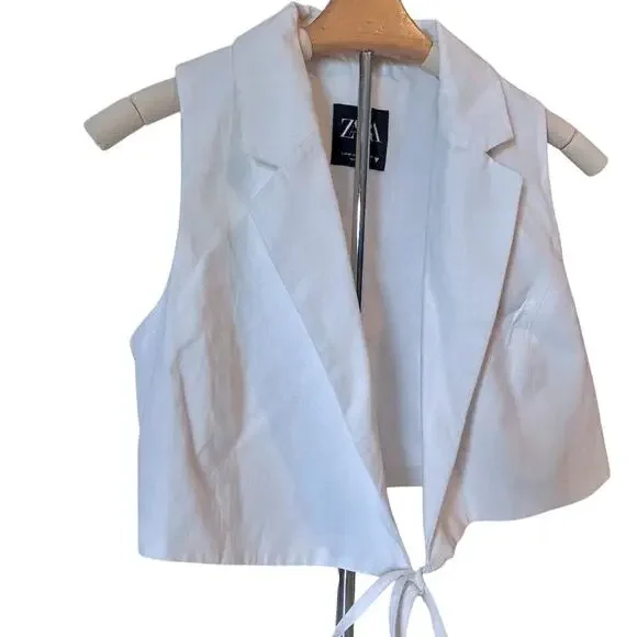 ZARA Tie Front Crop Top White Sleeveless Glam Coquette Luxury Capsule Size MED - Picture 2 of 9